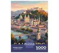 Rompecabezas para Adolescentes De 1000 Piezas Salzburg Austria Cityscape with Fortress Rompecabezas para Adultos Juegos Divertidos Desafío Difícil Regalo De Cumpleaños, Regalos, 52x38cm/1000pcs
