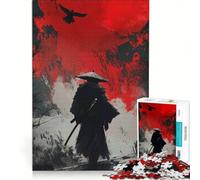 Rompecabezas para Adolescentes de 1000 Piezas Samurái con Luna roja y Cuervos Juguetes antiestrés para relajar el intelecto Juego de desafío único 50x75cm