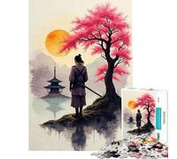 Rompecabezas para Adolescentes de 1000 Piezas Samurai y Flor de Cerezo Rompecabezas para Adultos Juegos Divertidos Carrera de Velocidad Manual interacción Entre Padres e Hijos (tamaño 50x75cm)