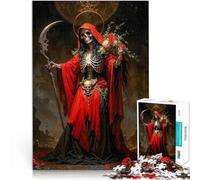 Rompecabezas para Adolescentes de 1000 Piezas Santa Muerte Roja con Rosas Juguetes de Juego desafiantes Juego de desafío único 38x26cm