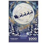 Rompecabezas para Adolescentes De 1000 Piezas Santas Sleigh Over Snowy Forest Painting Rompecabezas Juego De Ingenio Análisis Y Lógica Actividades Divertidas En Casa 38x26cm/1000pcs