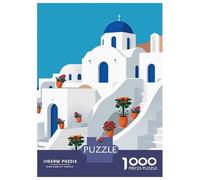 Rompecabezas para Adolescentes De 1000 Piezas Santorini Architecture with Flowers Rompecabezas para Adultos Juego Práctico Una Obra De Arte Cumpleaños 38x26cm/1000pcs