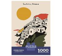 Rompecabezas para Adolescentes De 1000 Piezas Santorini, Greece Illustration Rompecabezas para Adultos Juguete Decoración De Pared Mejora La Memoria Regalos De Cumpleaños Y Únicos 52x38cm/1000pcs