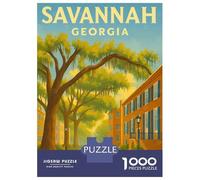 Rompecabezas Para Adolescentes De 1000 Piezas Savannah Georgia - Bright Vintage Travel Poster of Historic Streets Rompecabezas Para Adultos Juguete Decoración De Pared Corte De Precisión Para Cumpleañ