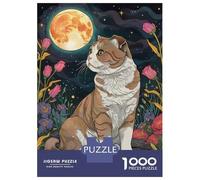 Rompecabezas para Adolescentes De 1000 Piezas Scottish Fold Cat Under The Moon Rompecabezas para Adultos Juego De Ingenio para Mejorar La Memoria Actividades Divertidas En Casa 52x38cm/1000pcs