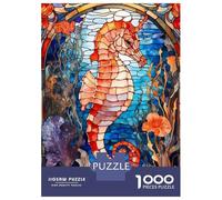 Rompecabezas para Adolescentes De 1000 Piezas Sea Horse Stained Glass Rompecabezas para Adultos Juego De Ingenio Mejora La Memoria Regalos para Amigos Y Familiares 70x50cm/1000pcs