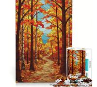 Rompecabezas para Adolescentes de 1000 Piezas, Sendero de Bosque otoñal Estilo vidriera, Juguetes para armar, Corte de precisión, con Piezas de Formas aleatorias Que encajan Perfectamente, 38x26cm