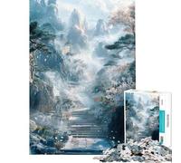 Rompecabezas para Adolescentes de 1000 Piezas Sendero de montaña con Flores y Niebla Rompecabezas para Adultos Juegos relajantes Regalo de cumpleaños difícil y desafiante (tamaño 38x52cm)