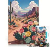 Rompecabezas para Adolescentes de 1000 Piezas Sendero del Desierto en Flor con Impresionantes Cactus y Flores Silvestres en Plena floración Diseño, Juego para concentrarse,Ideal