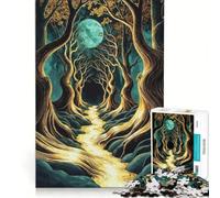 Rompecabezas para Adolescentes de 1000 Piezas Sendero Dorado en el Bosque a la luz de la Luna, Juego Educativo, dificultad difícil, Colección de Artistas, Bellas Artes 38x26cm