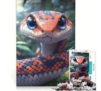Rompecabezas para Adolescentes de 1000 Piezas: Serpiente Adorable con Grandes Ojos Azules, Juego Educativo, dificultad Alta, colección de Artistas, Bellas Artes 50x75cm