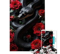 Rompecabezas para Adolescentes de 1000 Piezas Serpiente Negra y Rosas Rojas Juguete Educativo práctico para Aprender analizar y desarrollar la lógica Ideas de Regalo (Tamaño 38x52cm)