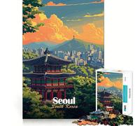 Rompecabezas para Adolescentes de 1000 Piezas, Seúl, Corea del Sur Ilustración Corte Limpio Decoración Juguete Creativo y Divertido Juego de Paz Pieza de Arte navideña (50x75cm)