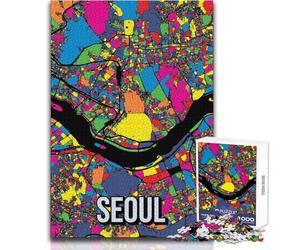 Rompecabezas para Adolescentes de 1000 Piezas, Seúl, Corea del Sur, Mapa de la Ciudad, Arte Pop, Juego Educativo Familiar para diversión Familiar, Juguete Educativo, tamaño 38x26cm