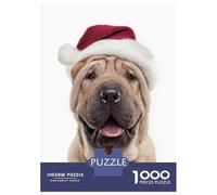 Rompecabezas para Adolescentes De 1000 Piezas Shar Pei Dog Wearing Santa Hat Rompecabezas para Adultos Juguetes Antiestrés Decoración De Pared Interacción Entre Padres E Hijos 38x26cm/1000pcs