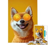 Rompecabezas para Adolescentes de 1000 Piezas Shiba Inu con Gafas de Sol Bitcoin ﹨u Suéter Naranja Juego de ingenio Juguete Juego Intelectual Gran Regalo para Juegos Arte de Pared (Tamaño 38x26cm)