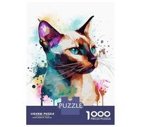 Rompecabezas para Adolescentes De 1000 Piezas Siamese Watercolor Cat Rompecabezas para Adultos Juegos Divertidos Decoración De Pared 38x26cm/1000pcs