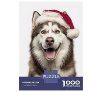 Rompecabezas para Adolescentes De 1000 Piezas Siberian Husky Dog with Santa Hat Rompecabezas para Adolescentes Juegos Relajantes para La Diversión Familiar Juego Desafiante Regalos 38x26cm/1000pcs