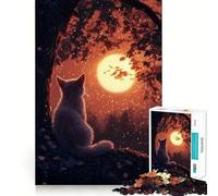 Rompecabezas para Adolescentes de 1000 Piezas Silueta de Gato contra la Luna,Bordes impecables,Juego Divertido para Pensar,Momento Acogedor,decoración navideña (50x75cm)