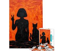 Rompecabezas para Adolescentes de 1000 Piezas Silueta de niña y Gato Un Reto Educativo para divertirse en Familia Juguetes DIY Aptos para Mayores de 14 años (38x52cm)