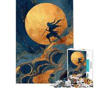Rompecabezas para Adolescentes de 1000 Piezas Silueta de Ninja bajo la Luna Dorada Rompecabezas para Adultos Juegos relajantes Montaje de Patrones cumpleaños (tamaño 50x75cm)