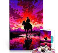 Rompecabezas para Adolescentes de 1000 Piezas Silueta de Vaquero al Atardecer Desafiante Difícil Regalo de Obra de Arte 52x38cm