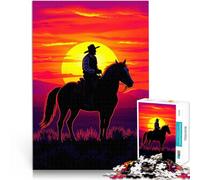 Rompecabezas para Adolescentes de 1000 Piezas Silueta de Vaquero al Atardecer Juguetes educativos Regalo para cumpleaños 38x26cm