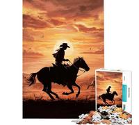 Rompecabezas para Adolescentes de 1000 Piezas Silueta de Vaquero al Atardecer Un Juego desafiante un Rompecabezas difícil un excelente Regalo (tamaño 50x75cm)