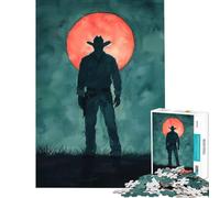 Rompecabezas para Adolescentes de 1000 Piezas Silueta de Vaquero bajo la Luna roja Juego desafiante Juguetes educativos Juego para Mejorar la Memoria Regalos de Amigo Invisible (Tamaño 38x52cm)