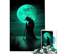 Rompecabezas para Adolescentes de 1000 Piezas Silueta del Viajero Místico bajo la Luna Verde Juego Familiar Juguetes adictivos para Cultivar la Paciencia Excelente Regalo Mejora la Memoria (75x50cm)