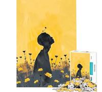 Rompecabezas para Adolescentes de 1000 Piezas Silueta en un Campo Amarillo con Flores Juego desafiante Juguete antiestrés Regalos de Amigo Invisible (Tamaño 38x52cm)