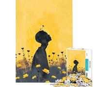 Rompecabezas para Adolescentes de 1000 Piezas Silueta en un Campo Amarillo con Flores Juego desafiante Juguete antiestrés Regalos de Amigo Invisible (Tamaño 38x26cm)