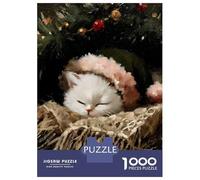 Rompecabezas para Adolescentes De 1000 Piezas Sleeping Cat in Santa Hat Painting Rompecabezas para Adultos Juegos Divertidos Decoración De Pared 70x50cm/1000pcs