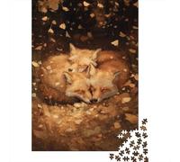 Rompecabezas para Adolescentes De 1000 Piezas Sleeping Foxes in Autumn Leaves Rompecabezas para Adultos Juegos Relajantes Regalos para Mujeres Regalos De Juegos Desafiantes 38x26cm/1000pcs