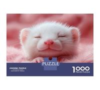 Rompecabezas para Adolescentes De 1000 Piezas Sleeping White Ferret on Pink Fur Rompecabezas Juegos Familiares Decoración Perfecta Cumpleaños Y Navidad 52x38cm/1000pcs