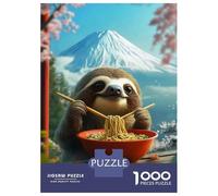 Rompecabezas para Adolescentes De 1000 Piezas Sloth Eating Ramen in Japan MT. Fuji Rompecabezas para Adultos Juegos Familiares Pero Divertidos Y Humorísticos Desafío Educativo 38x26cm/1000pcs