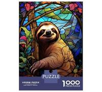 Rompecabezas para Adolescentes De 1000 Piezas Sloth Stained Glass Window Rompecabezas para Adultos Juego Familiar Pero Divertido Y Humorístico Actividades Divertidas En Casa 70x50cm/1000pcs