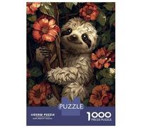 Rompecabezas para Adolescentes De 1000 Piezas Smiling Sloth in Flowers Rompecabezas Juegos Relajantes Pero Divertidos Y Humorísticos Cumpleaños 38x26cm/1000pcs