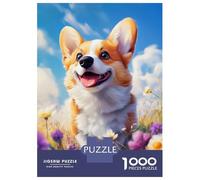 Rompecabezas para Adolescentes De 1000 Piezas Smiling Welsh Corgi in Flowers Rompecabezas para Adultos Juego Familiar Alivia El Estrés Interacción Entre Padres E Hijos 52x38cm/1000pcs