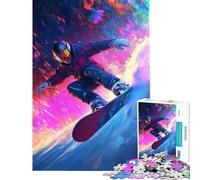 Rompecabezas para Adolescentes de 1000 Piezas Snowboarder en neón Brillante Ayuda a ejercitar el Cerebro Desafío difícil Juego Familiar Apto para Mayores de 14 años (38x26cm)