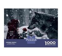 Rompecabezas para Adolescentes De 1000 Piezas Snowy Encounter Wolf and Red Riding Hood Rompecabezas Juguetes DIY Alivia El Estrés Interacción Entre Padres E Hijos 52x38cm/1000pcs