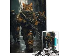 Rompecabezas para Adolescentes de 1000 Piezas Soldados Gato bajo la Lluvia Juguete Intelectual Juego Imposible Decoración Perfecta Regalos para Mujeres y Hombres (Tamaño 38x52cm)