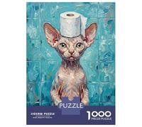 Rompecabezas para Adolescentes De 1000 Piezas Sphynx Cat with Toilet Paper Hat Rompecabezas para Adultos Juguete Decoración De Pared Regalo De Cumpleaños Juego Desafiante Regalos 38x26cm/1000pcs