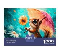 Rompecabezas para Adolescentes De 1000 Piezas Squirrel with Flower and Umbrella in Rain Rompecabezas para Adultos Juegos Familiares Corte De Precisión Regalos Y Cumpleaños Únicos 70x50cm/1000pcs