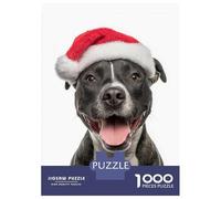 Rompecabezas Para Adolescentes De 1000 Piezas Staffordshire Bull Terrier Dog with Santa Hat Rompecabezas Para Adolescentes Juegos Relajantes Para La Diversión Familiar Juego Desafiante Regalos 70x50cm