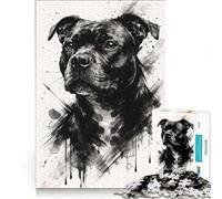 Rompecabezas para Adolescentes de 1000 Piezas Staffordshire Bull Terrier Juego práctico para Pasar el Tiempo en casa Durante Las Vacaciones con póster y Hoja de Preguntas a Juego 38x52cm