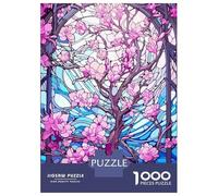 Rompecabezas para Adolescentes De 1000 Piezas Stained Glass Cherry Blossom Rompecabezas para Adultos Juegos Familiares Desafío Difícil Regalos De Cumpleaños Y Únicos 70x50cm/1000pcs