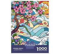 Rompecabezas para Adolescentes De 1000 Piezas Stained Glass Cherry Blossoms and Waves Rompecabezas para Adolescentes Juegos Relajantes Carrera De Velocidad De Manos 38x26cm/1000pc
