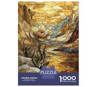 Rompecabezas para Adolescentes De 1000 Piezas Stained Glass Flower Landscape Rompecabezas para Adultos Juguete Decoración De Pared Regalo De Cumpleaños Juego Desafiante Regalos 38x26cm/1000pcs