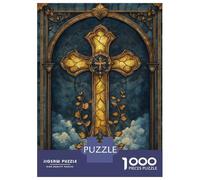 Rompecabezas para Adolescentes De 1000 Piezas Stained Glass Golden Cross Rompecabezas para Adultos Juegos Familiares Desafío Difícil Regalos De Cumpleaños Y Únicos 70x50cm/1000pcs